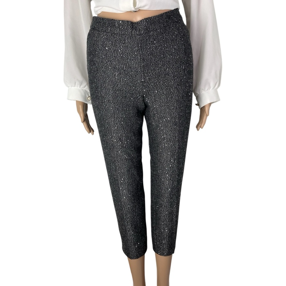 New JCrew Martie Slim Crop Grey Petite Sequin Herring Bone Wool Tweed Trousers